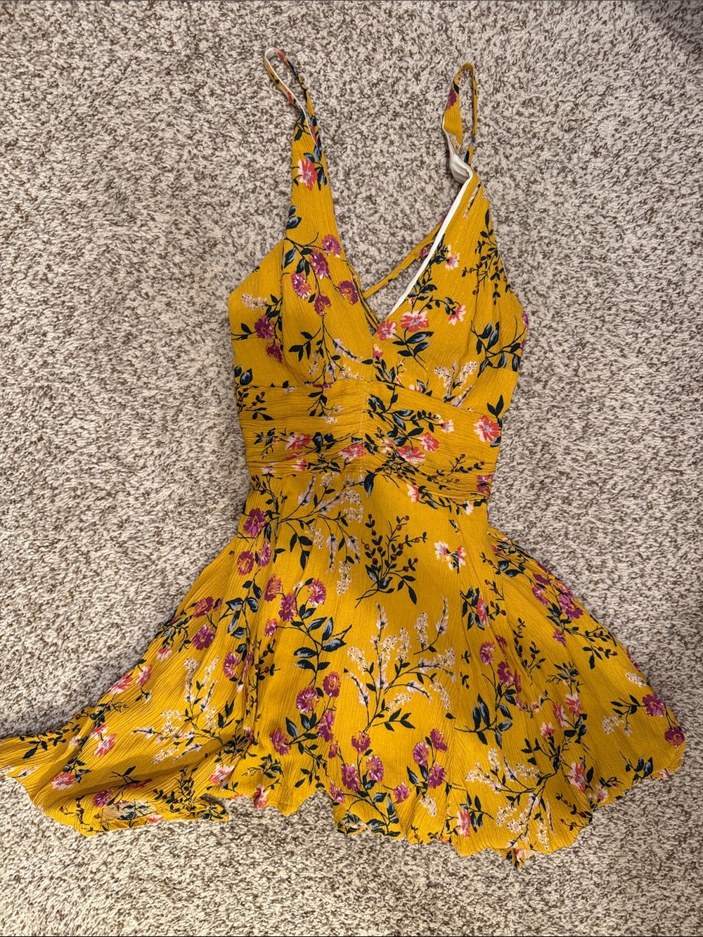 Simplee Apparel Mustard Yellow Floral Romper with V-Neck